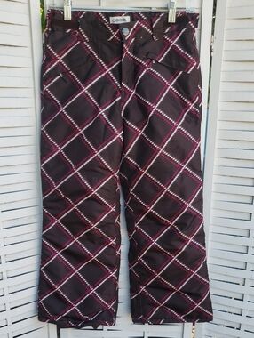Cherokee Plaid Ski Pants Brown  with Pink & White Diamond Pattern 7/8